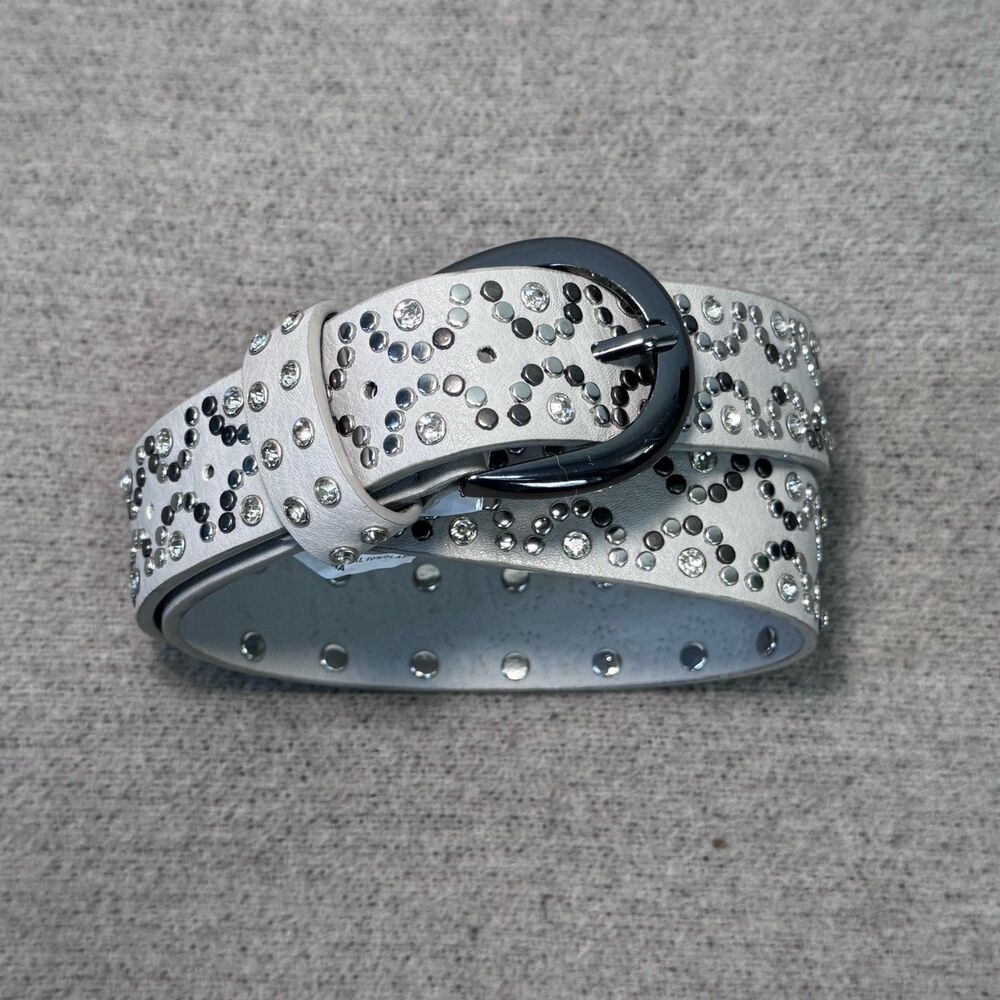 BKE Belt Studded Rhinestone Women S Gray 32" Waist 1.5 Width Y2K Western